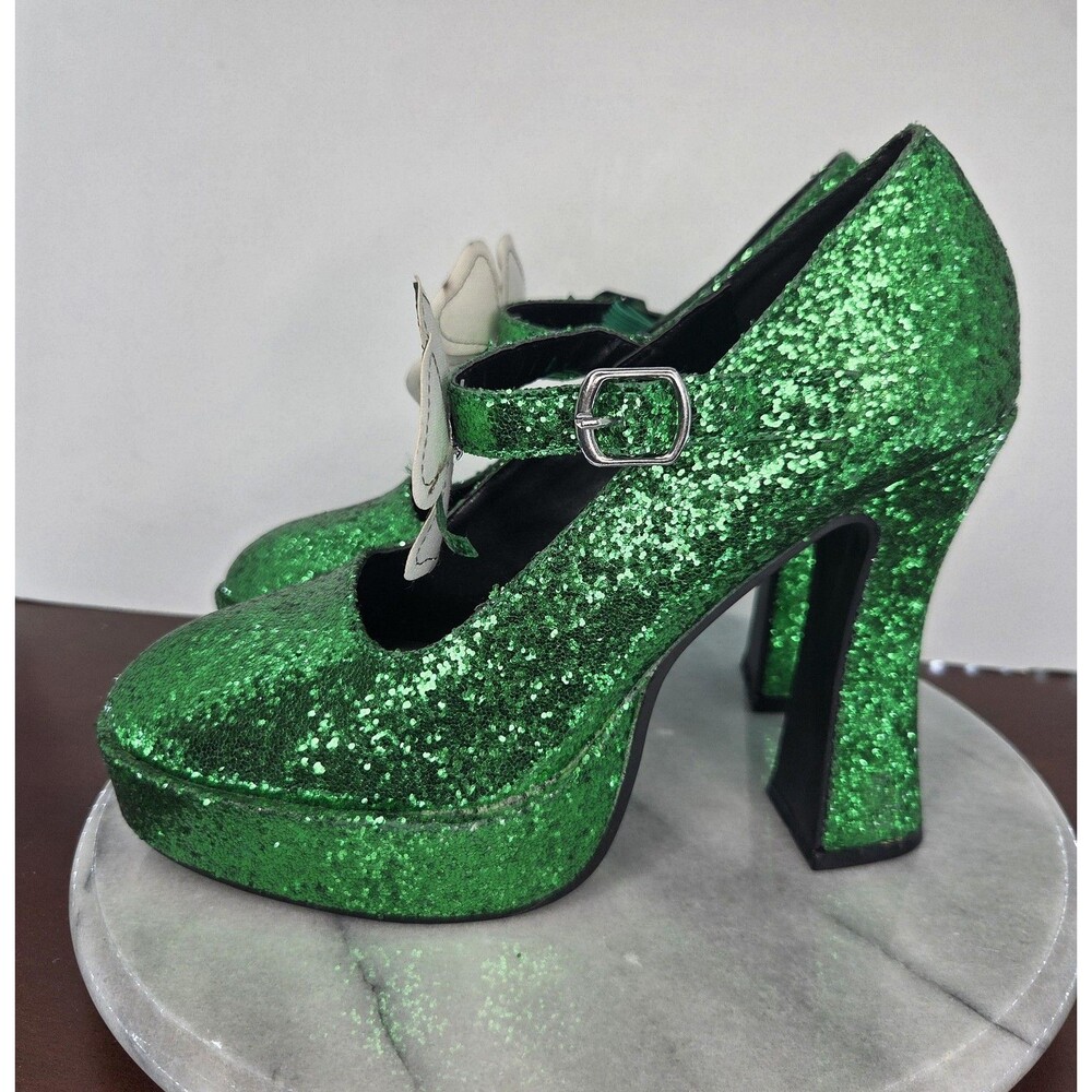 Shoes Womens Size 10 Green Glitter Platform Shamrock St Patricks Day Leprechaun - Picture 2 of 16